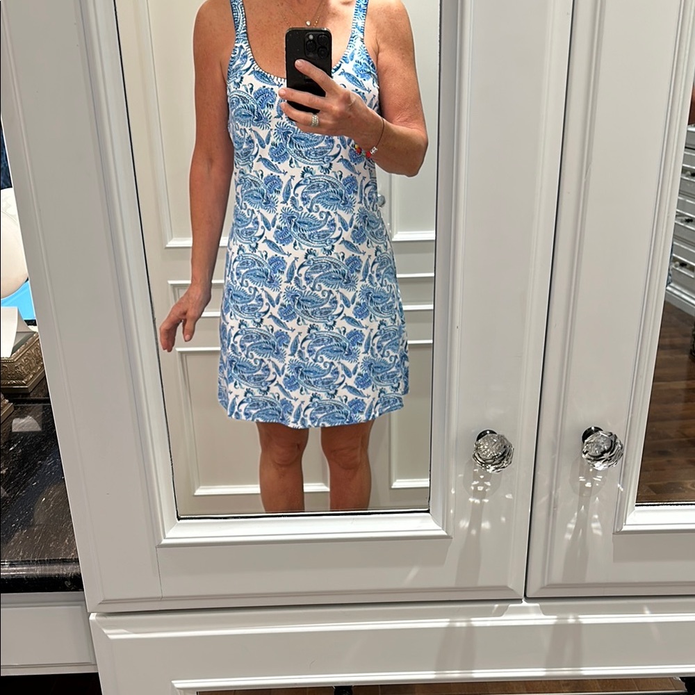 Blue and White Sleeveless Dress